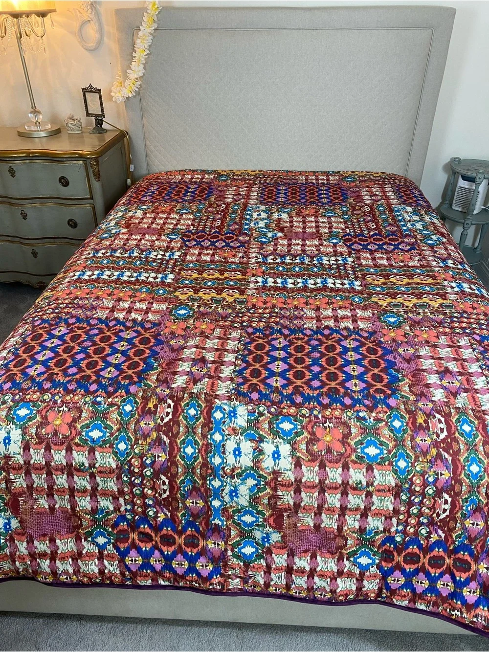 Velvet bedspread Reversible purple/ multi colored BOHO
